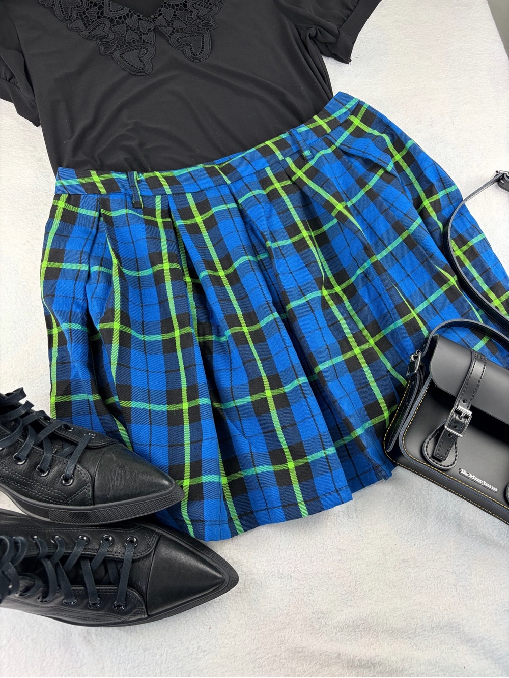 Hot Topic Blue Green Plaid Pleated Mini Skirt Punk Grunge Alt Mall Goth Y2K M